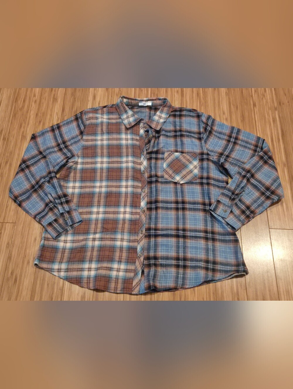 Maurices Two-Tone Plaid Button-Down Shirt in Blue and Brown